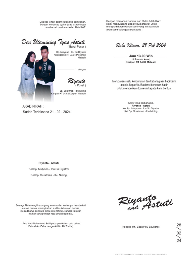 Undangan Pernikahan Riyanto dan Astuti | PDF