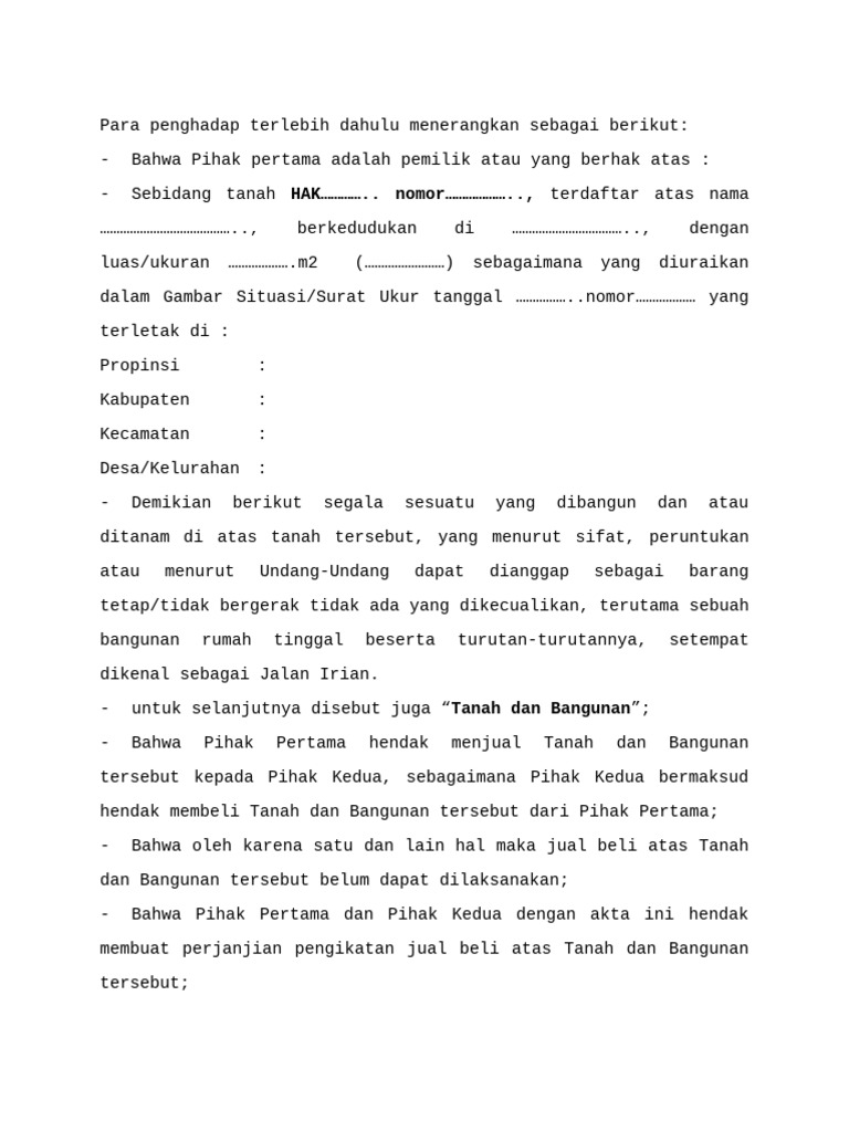 Perjanjian Pengikatan Jual Beli Tanah | PDF