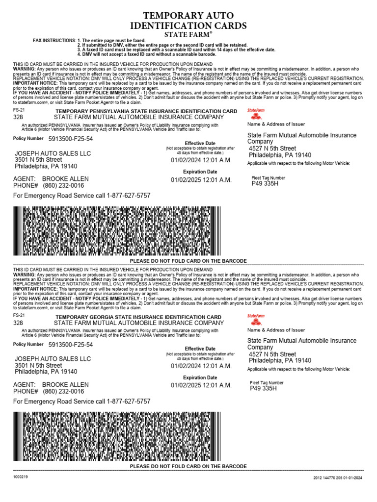 Temporary Auto Insurance Card Guidelines | PDF | Department Of Motor ...
