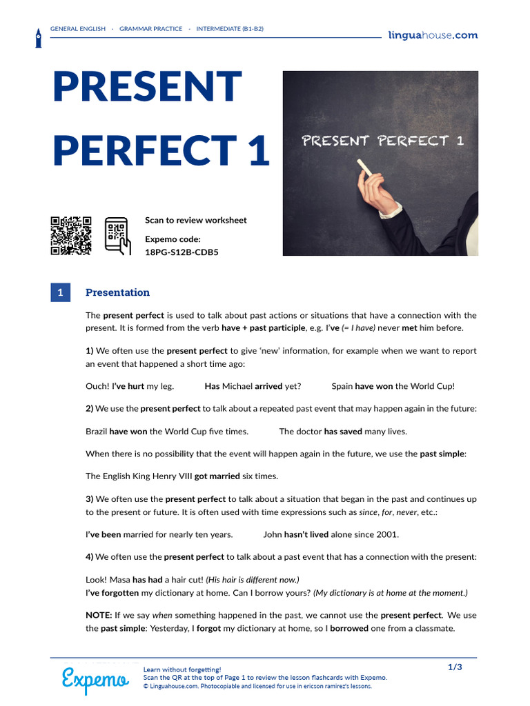 Present Perfect Grammar Guide B1-B2 | PDF | Linguistic Morphology ...