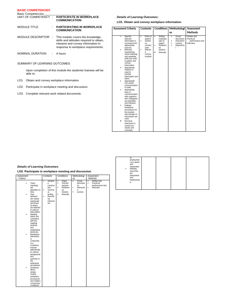 Unit of Competency3 | PDF | Educational Assessment | Information