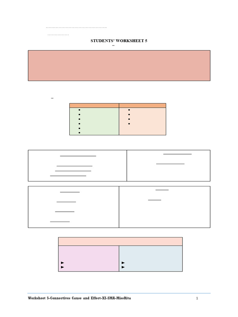 Connectives: Cause and Effect Worksheet | PDF | Comma