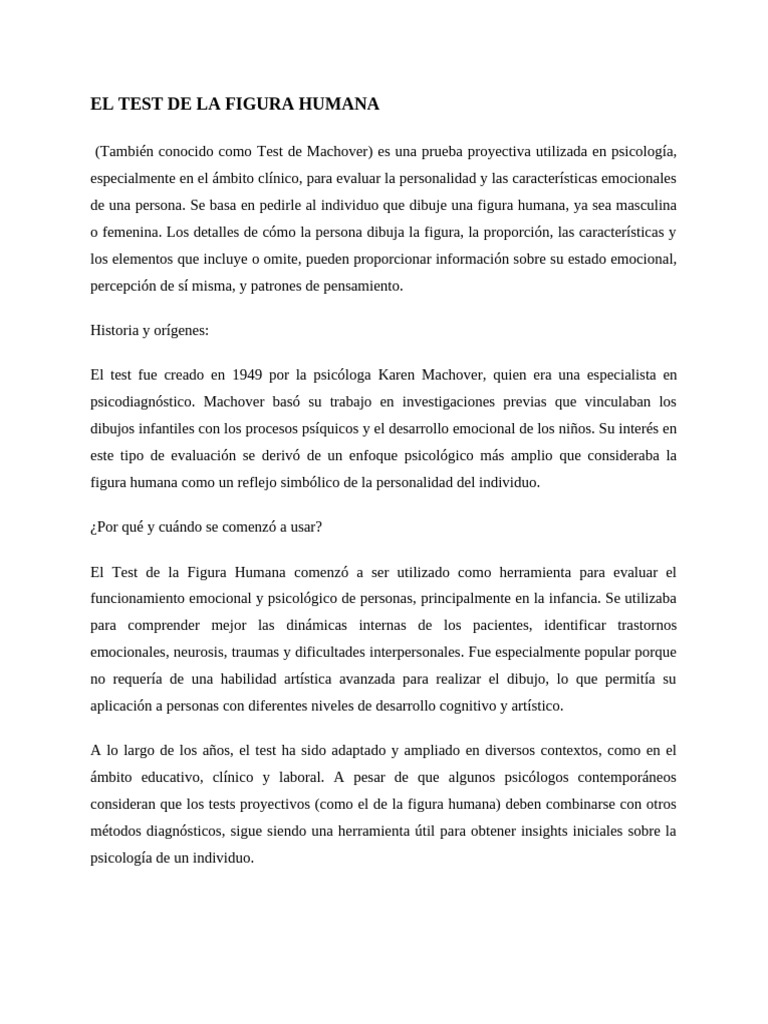 Test de la Figura Humana: Evaluación Psicológica | PDF | Sicología ...