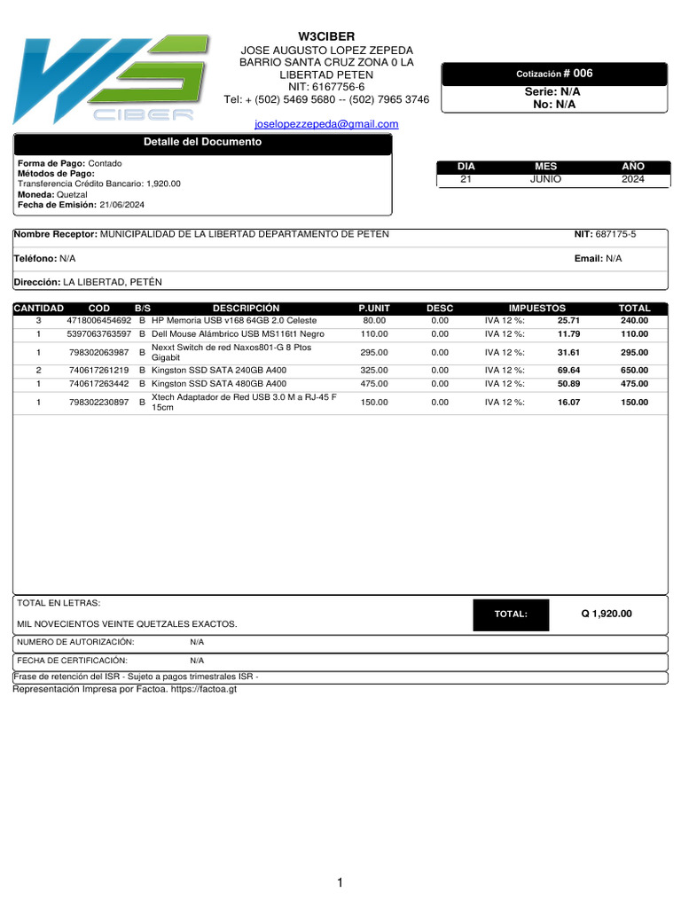 Cotizacion 6 | PDF | Hardware de la computadora | Protocolos de capa física