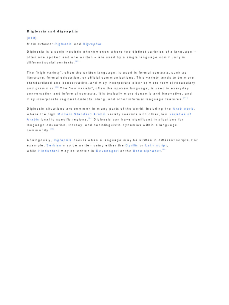 Diglossia and Digraphia Explained | PDF