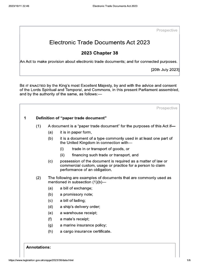 Electronic Trade Documents Act 2023 | PDF