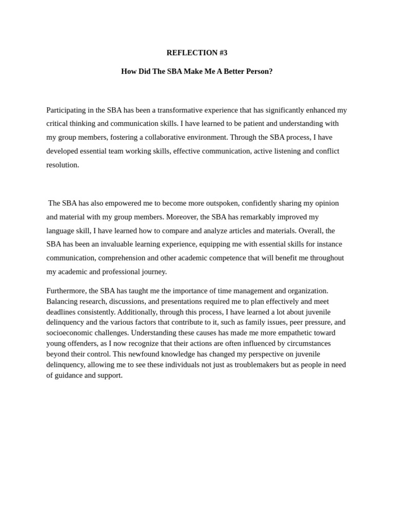 Transformative SBA Experience Insights | PDF | Juvenile Delinquency ...
