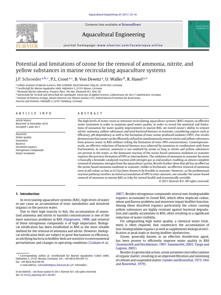 Ozone for Ammonia Removal in RAS | PDF | Ozone | Ammonia