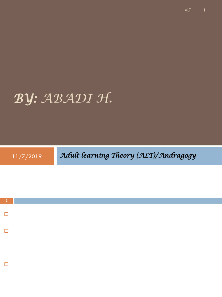 Adult Learning Theory (ALT) | PDF | Adult Education | Psychological ...