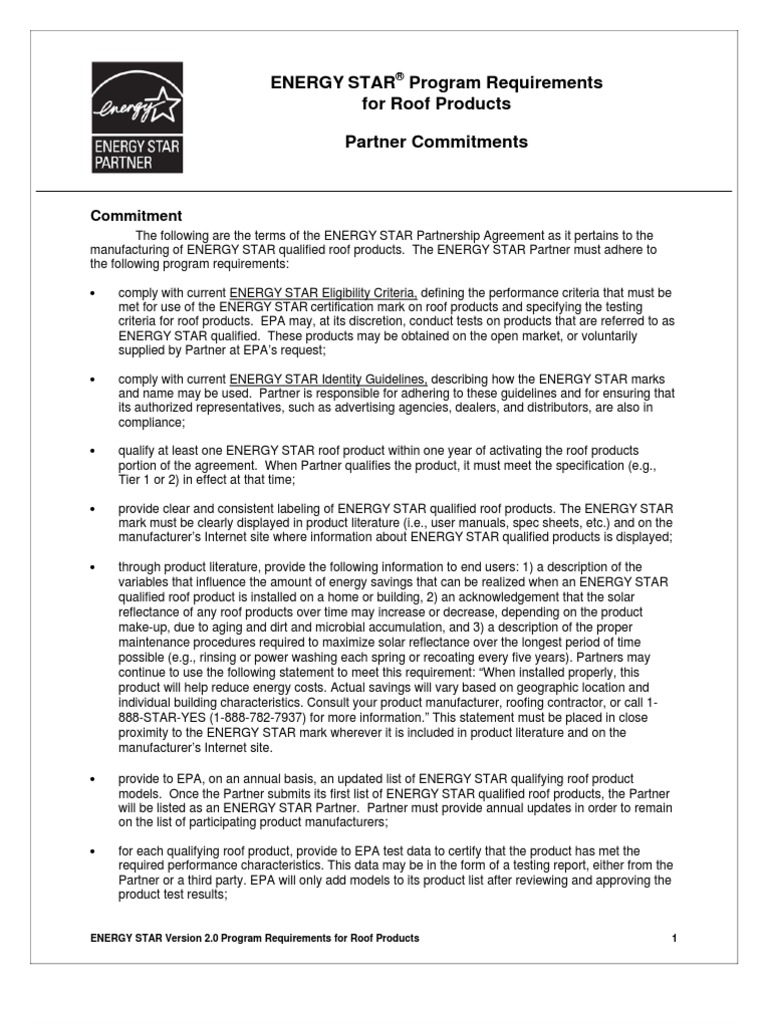 Energy Star Program Requirements For Roof Products Partner Commitments