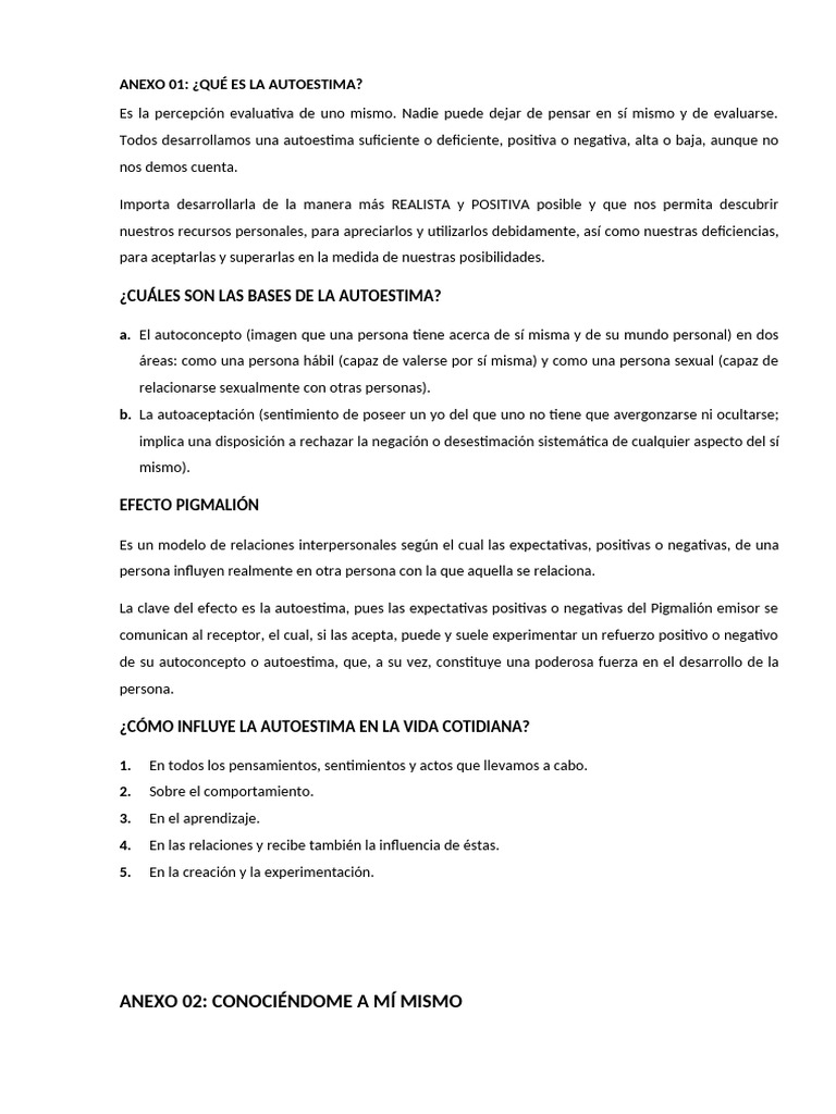 Fundamentos de la Autoestima y su Impacto | PDF