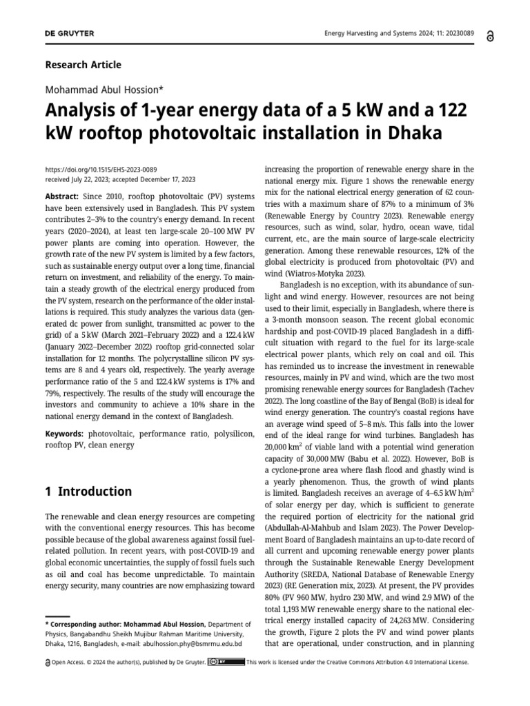 Rooftop PV Performance Analysis in Dhaka | PDF | Photovoltaic System ...