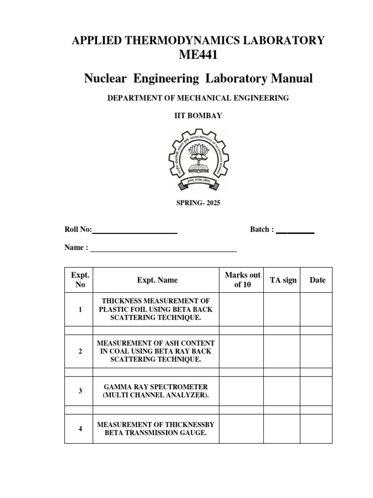 Nuclear Engineering Lab Manual: Thickness Measurement | PDF ...