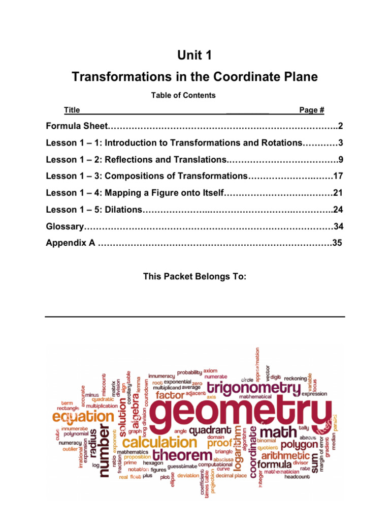 Unit 1 Packet Student | PDF | Line (Geometry) | Shape
