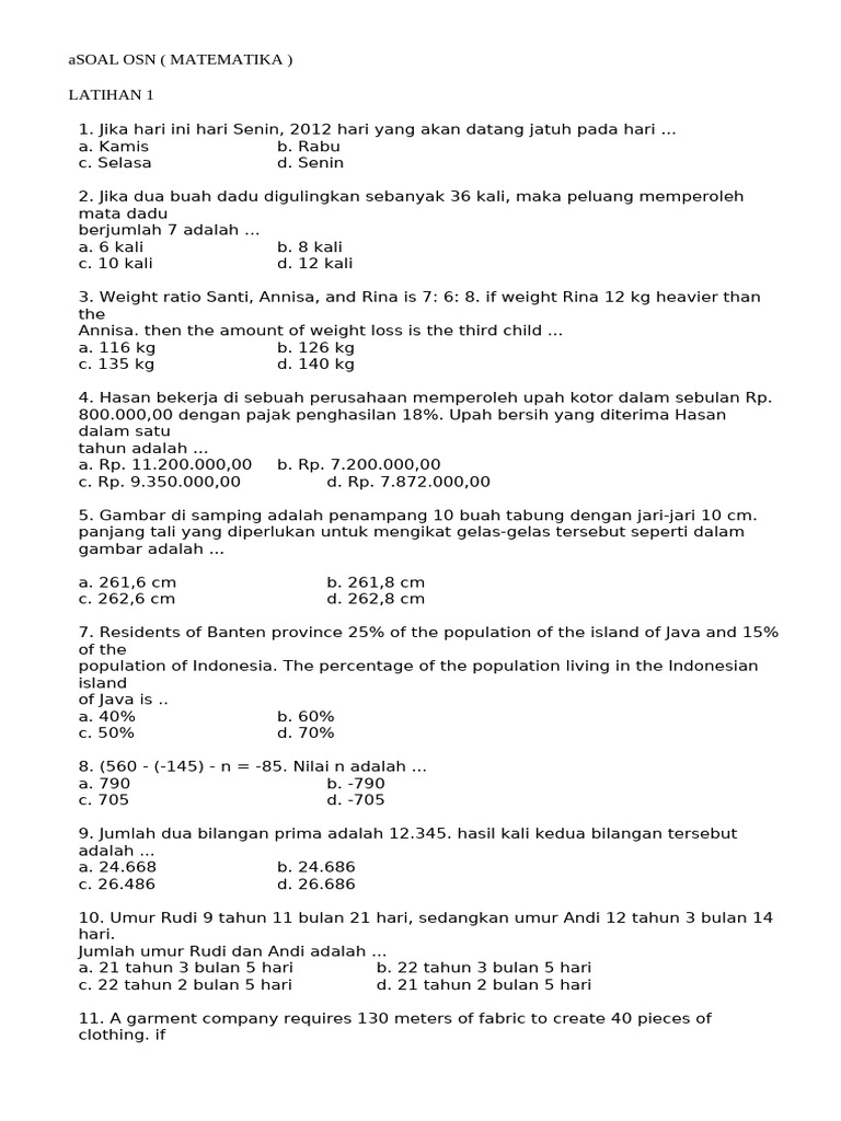 Soal OSN Matematika Latihan 1 | PDF