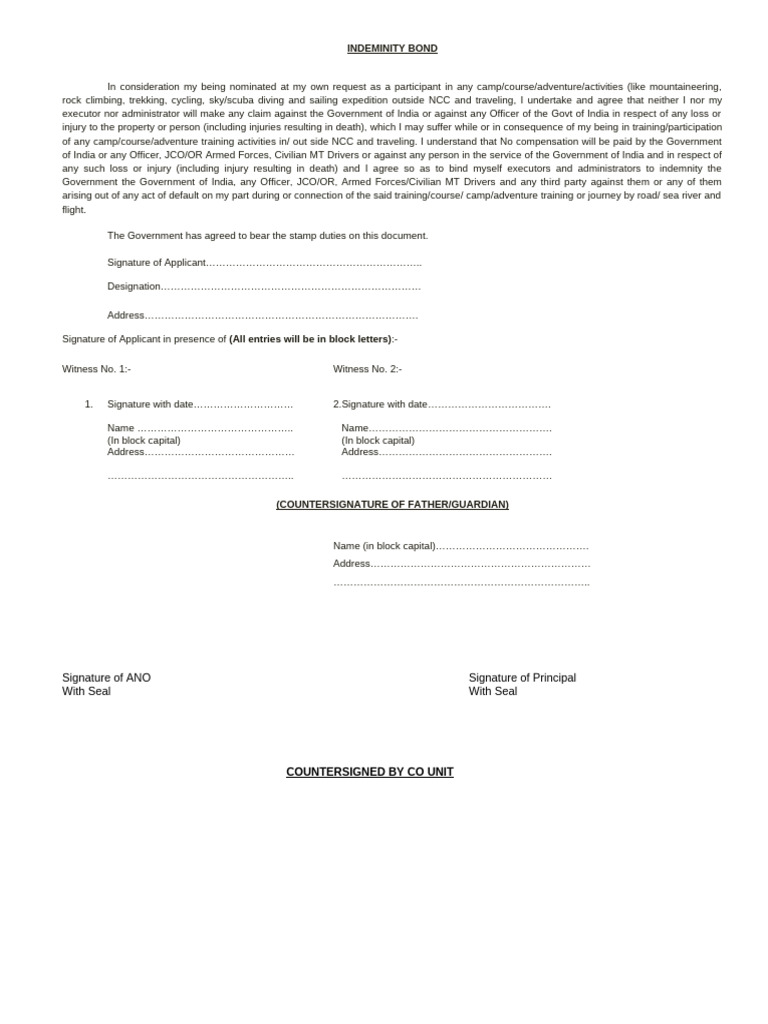 NCC Camp Indemnity and Drowning Risk | PDF | Underwater Diving