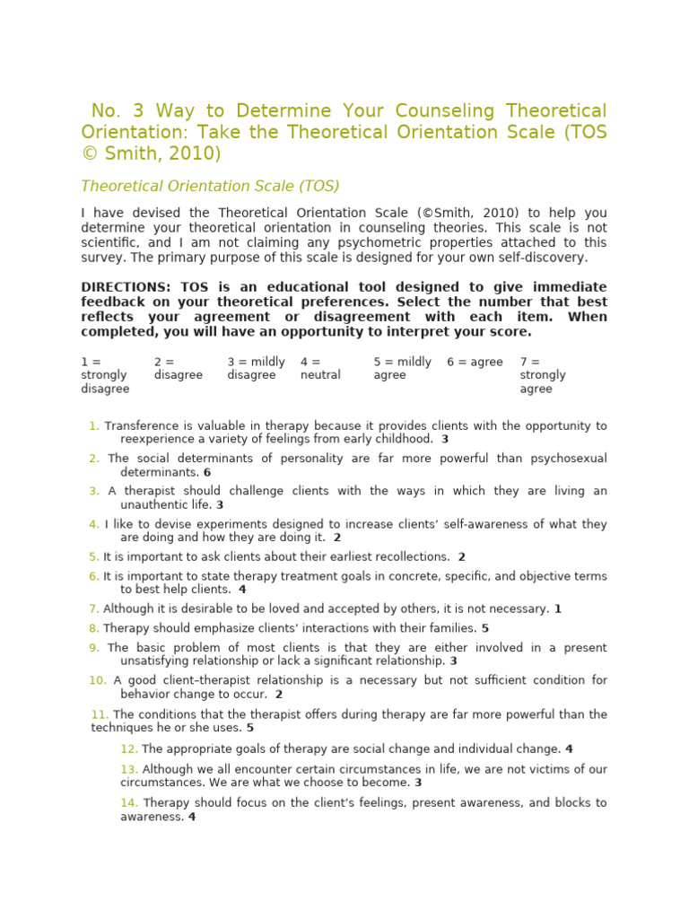 Theoretical Orientation Scale Guide | PDF | Psychotherapy | Psychology