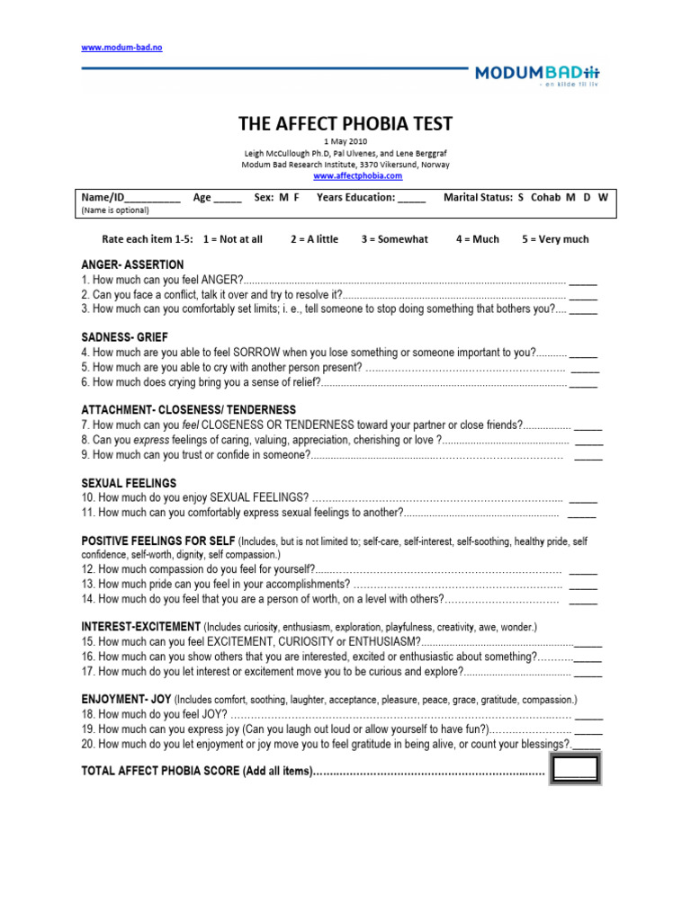 Affect Phobia Assessment Tool | PDF | Behavioural Sciences | Social ...