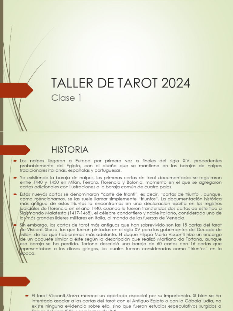 Taller de Tarot Clase 1.ale | PDF | Tarot | Jugando a las cartas
