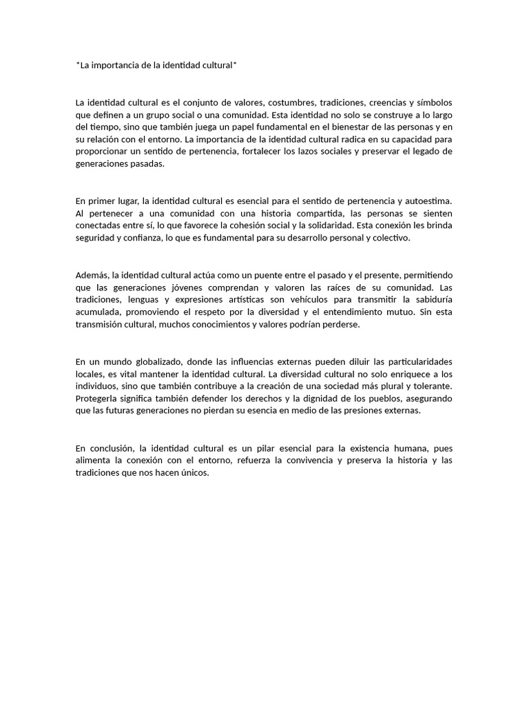 Importancia de la Identidad Cultural | PDF
