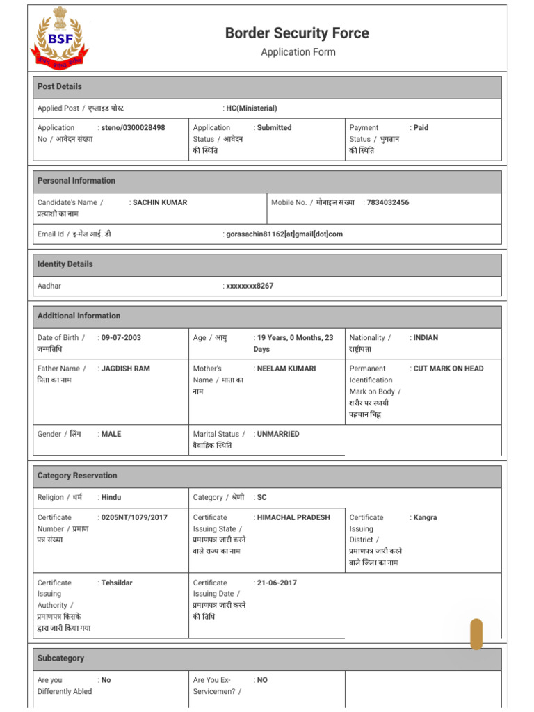BSF - Preview Registration Form | PDF