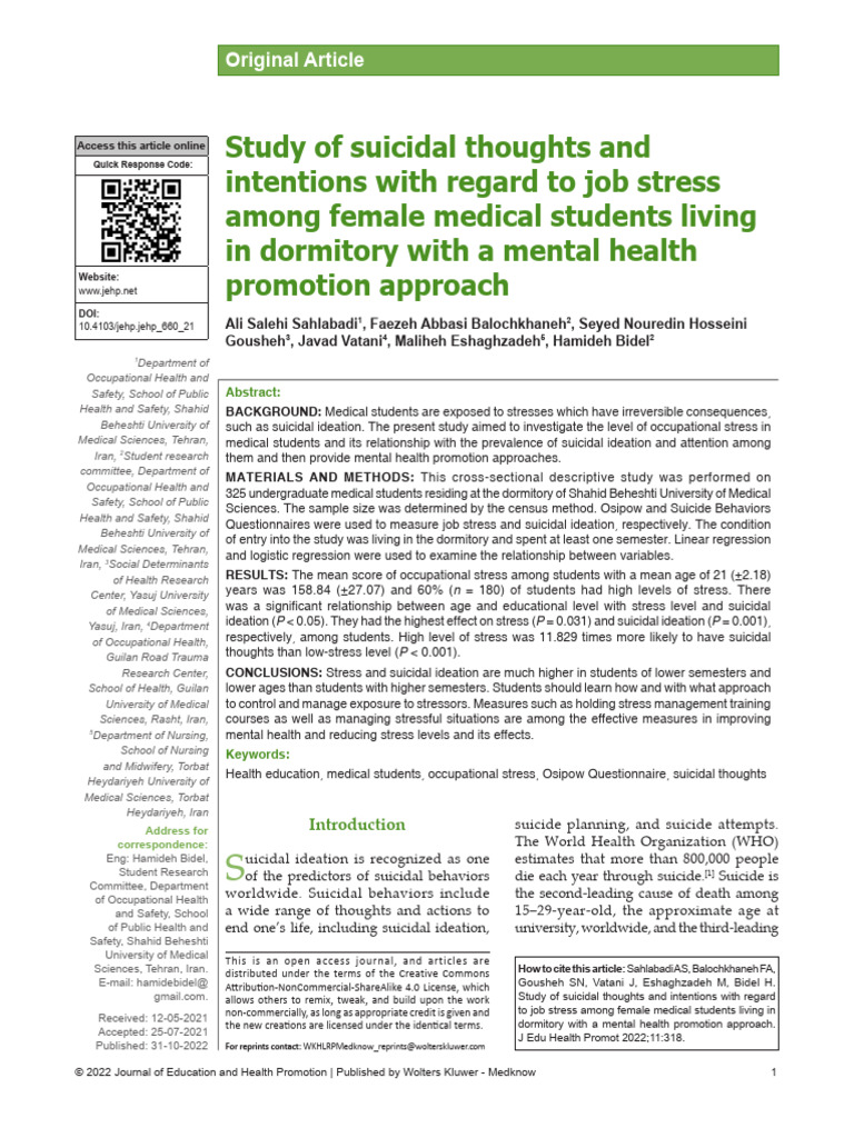 Study of Suicidal Thoughts and Intentions With.310 | PDF | Psychology ...