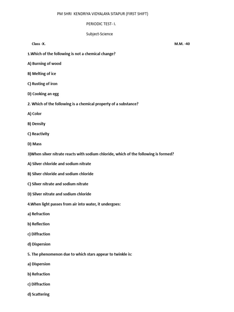 Class X Science Periodic Test I | PDF | Photosynthesis | Leaf