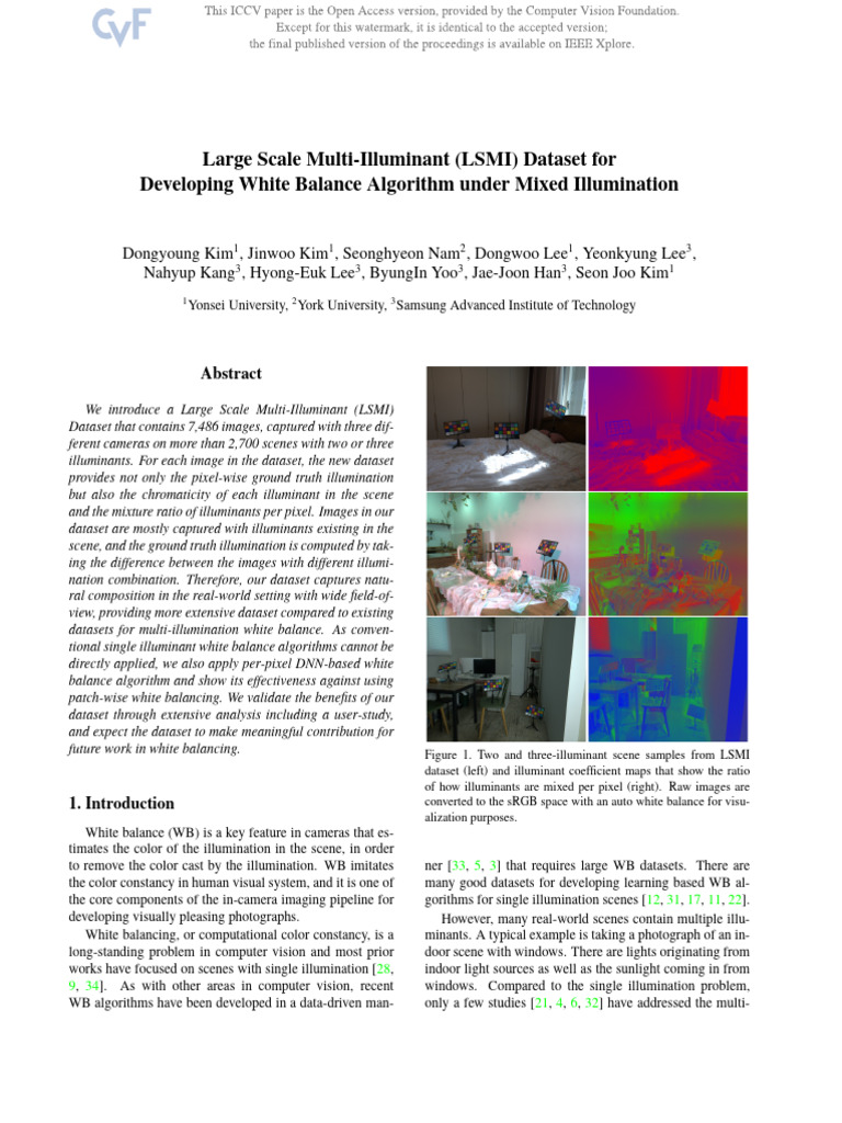 Kim Large Scale Multi-Illuminant LSMI Dataset For Developing White ...