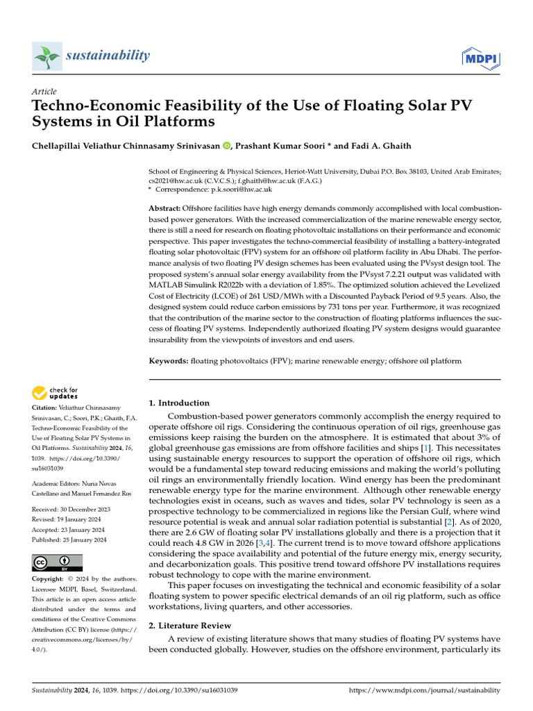 Floating Solar PV Feasibility for Oil Platforms | PDF | Photovoltaics ...