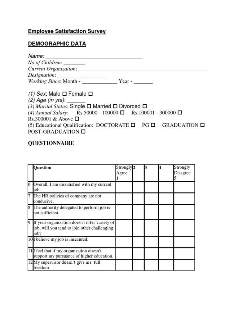 Employee Satisfaction Survey Template | PDF