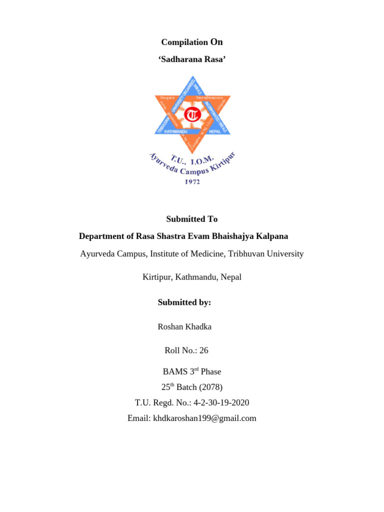 Sadharana Rasa Cover Page | PDF | Ayurveda | Dose (Biochemistry)