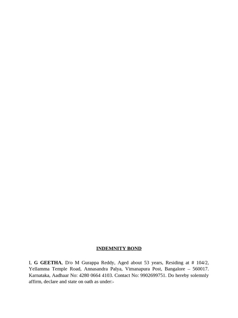 Indemnity Bond for PAN Card Surrender | PDF