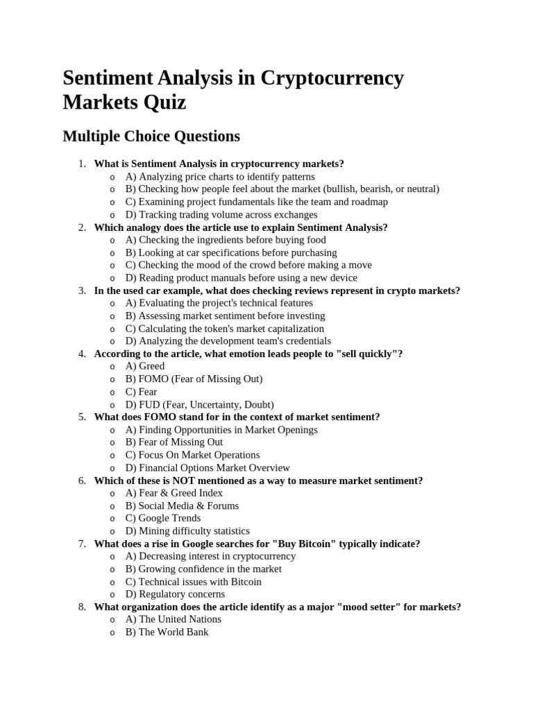 Sentiment Analysis in Cryptocurrency Markets Quiz | PDF ...