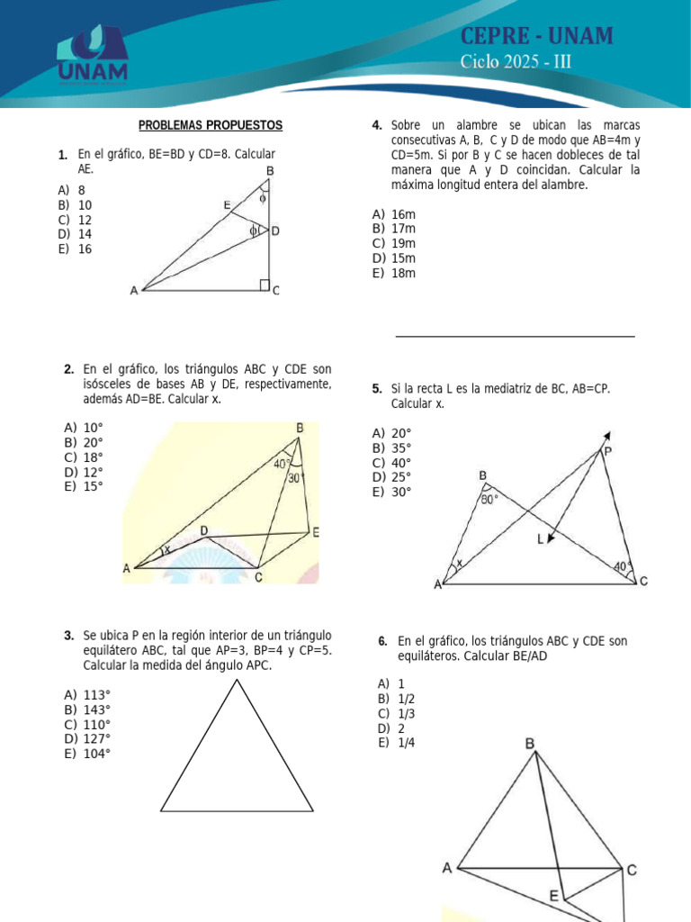 Problemas de Geometría y Ángulos | PDF | Triángulo | Formas geométricas