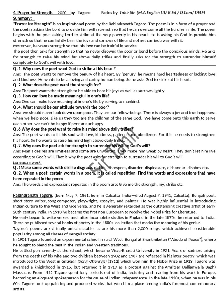 Tagore's Prayer for Strength Explained | PDF | Rabindranath Tagore