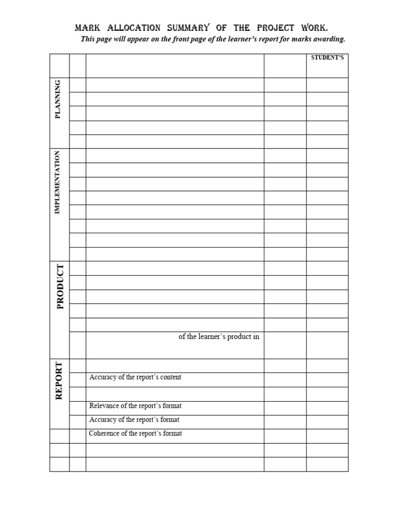 Project Summary Mark Allocation New - 091510 | PDF