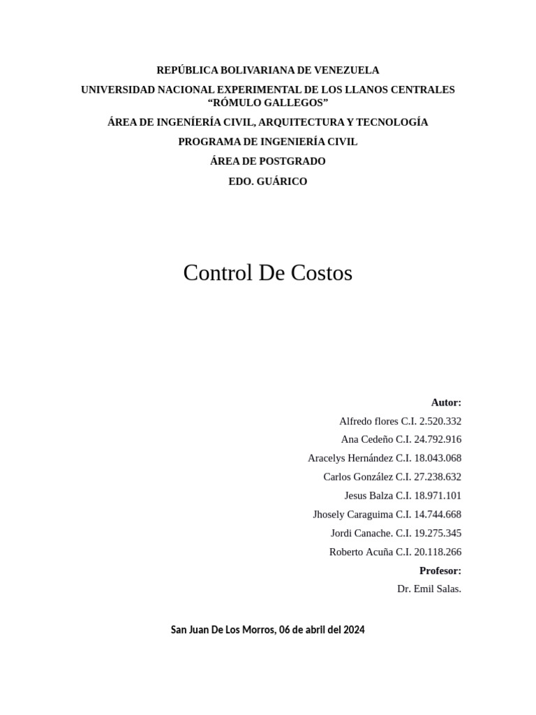 Control de Costos en Proyectos de Construcción | PDF | Presupuesto ...