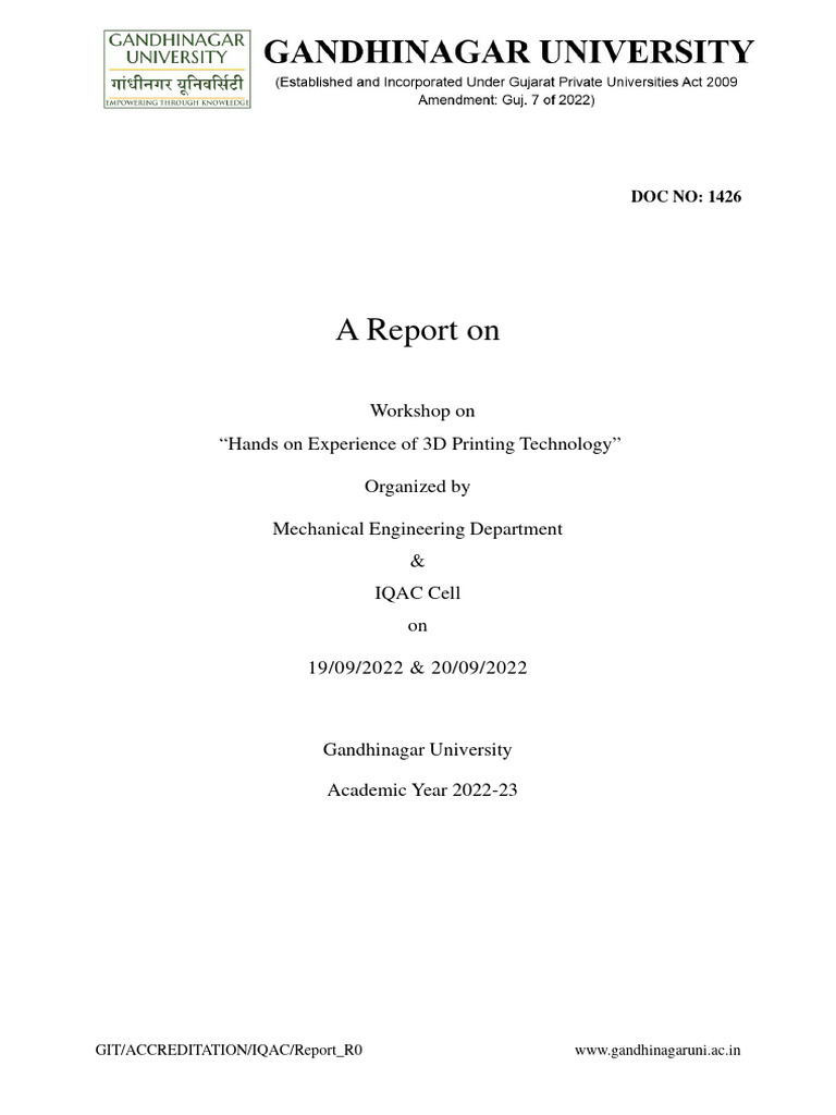 .Trashed 1751425736 A Report On 3D Printing Workshop 1 | PDF | 3 D ...