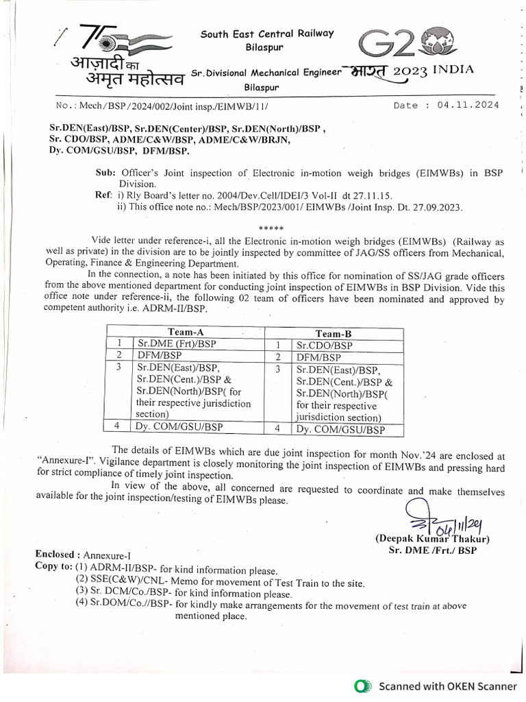 EIMWB Officer Inspection Schedule | PDF
