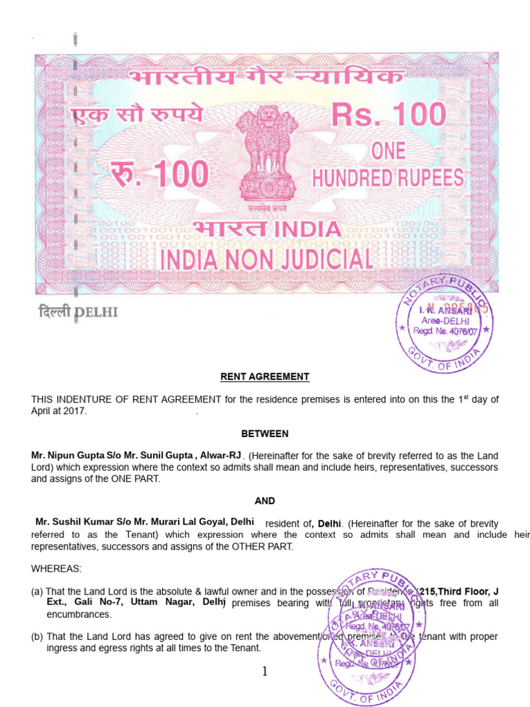 Rent Agreement - NipunGupta | PDF | Lease | Leasehold Estate