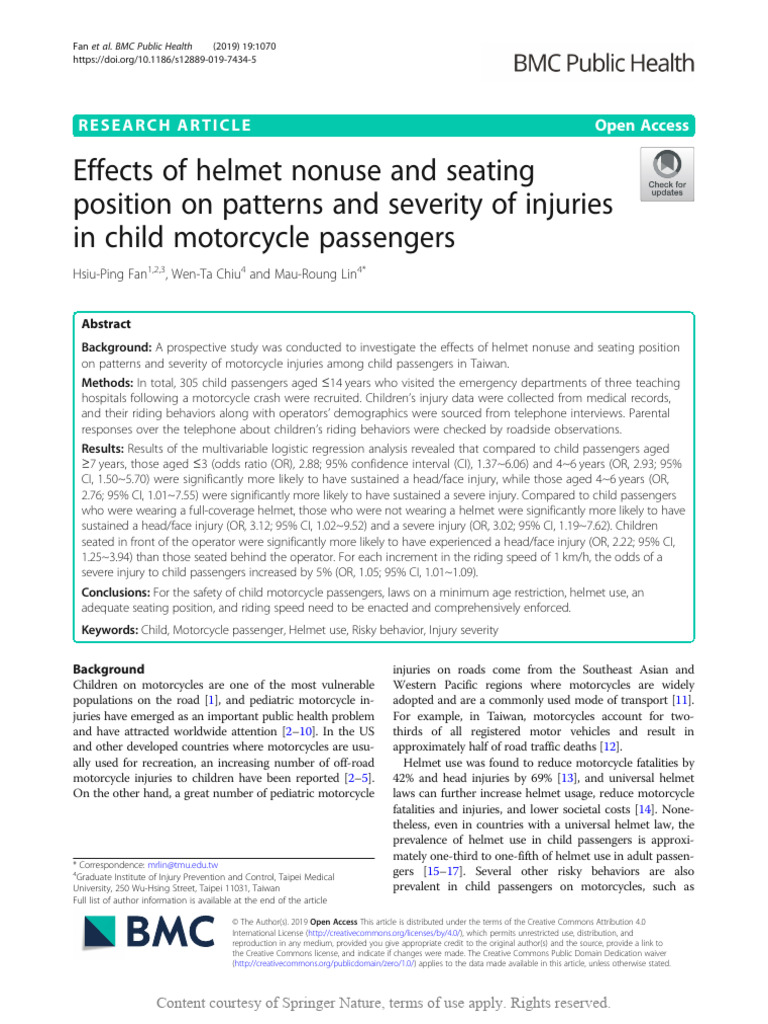 Effects of Helmet Nonuse and Seating Position On P | PDF | Confidence ...