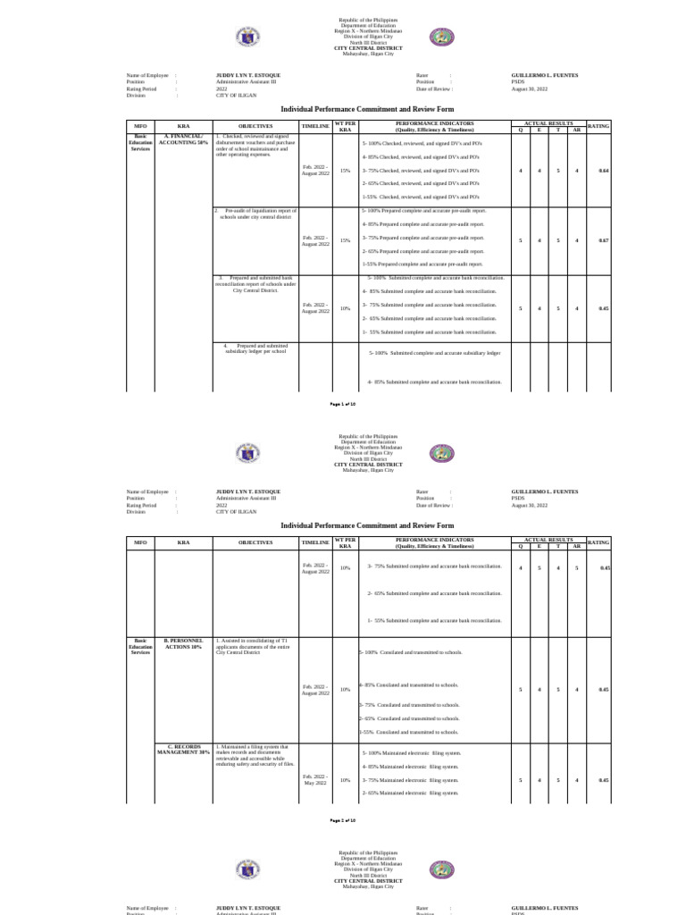 2022 Performance Review for Admin Assistant | PDF | Goal