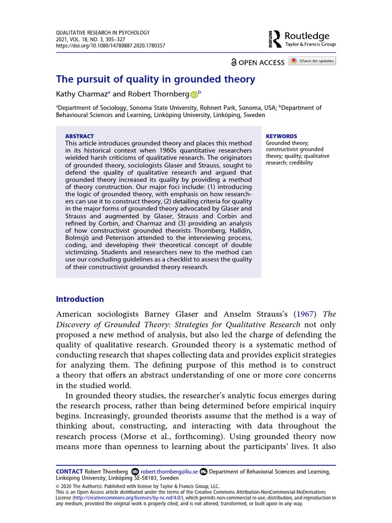 The Pursuit of Quality in Grounded Theory | PDF | Qualitative Research ...