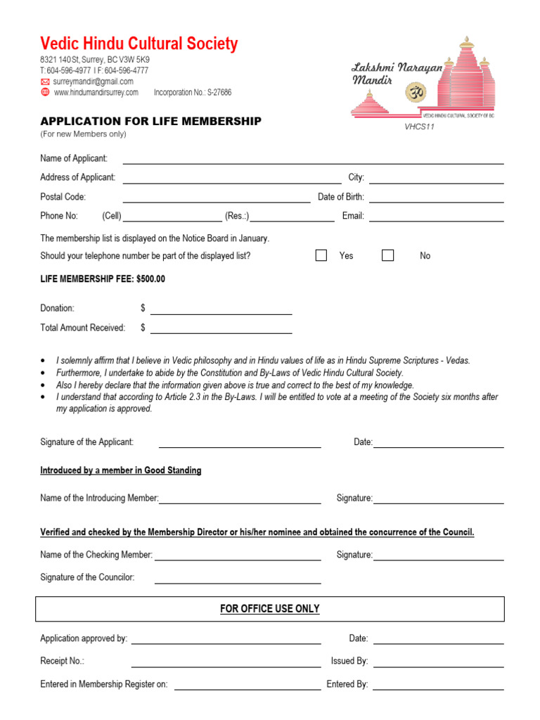 Life Membership Application Form | PDF