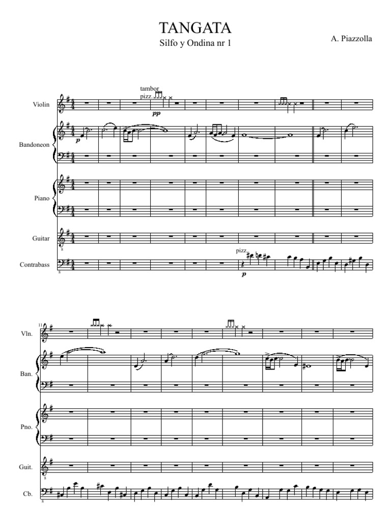 Piazzolla - TANGATA - Quintet - Silfo y Ondina - Parts&Score