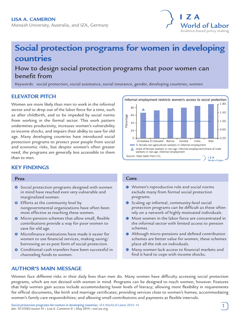 Social Protection Programs For Women in Developing Countries 1 | PDF ...