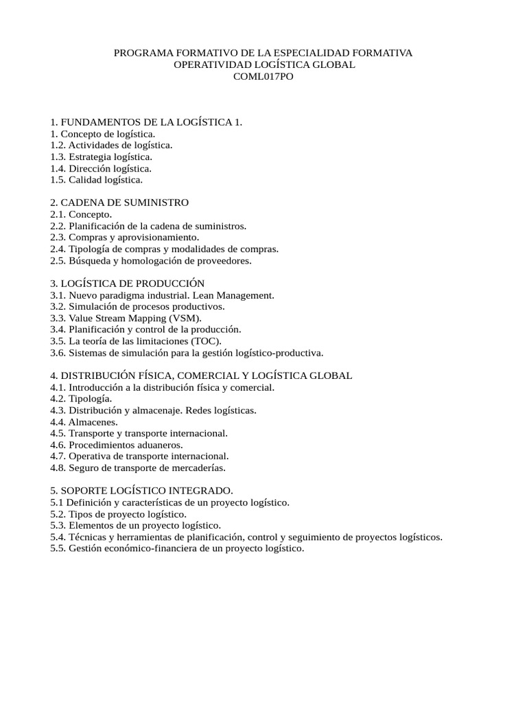 Temario Operatividad Logística Global | PDF | Logística | Calidad ...