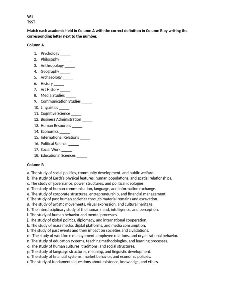 w1 Matching Activity | PDF