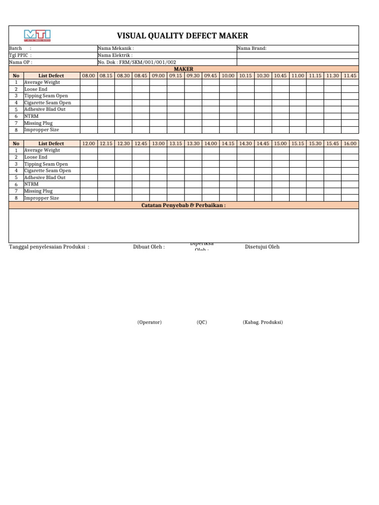 Defect Visual Quality Report Template | PDF