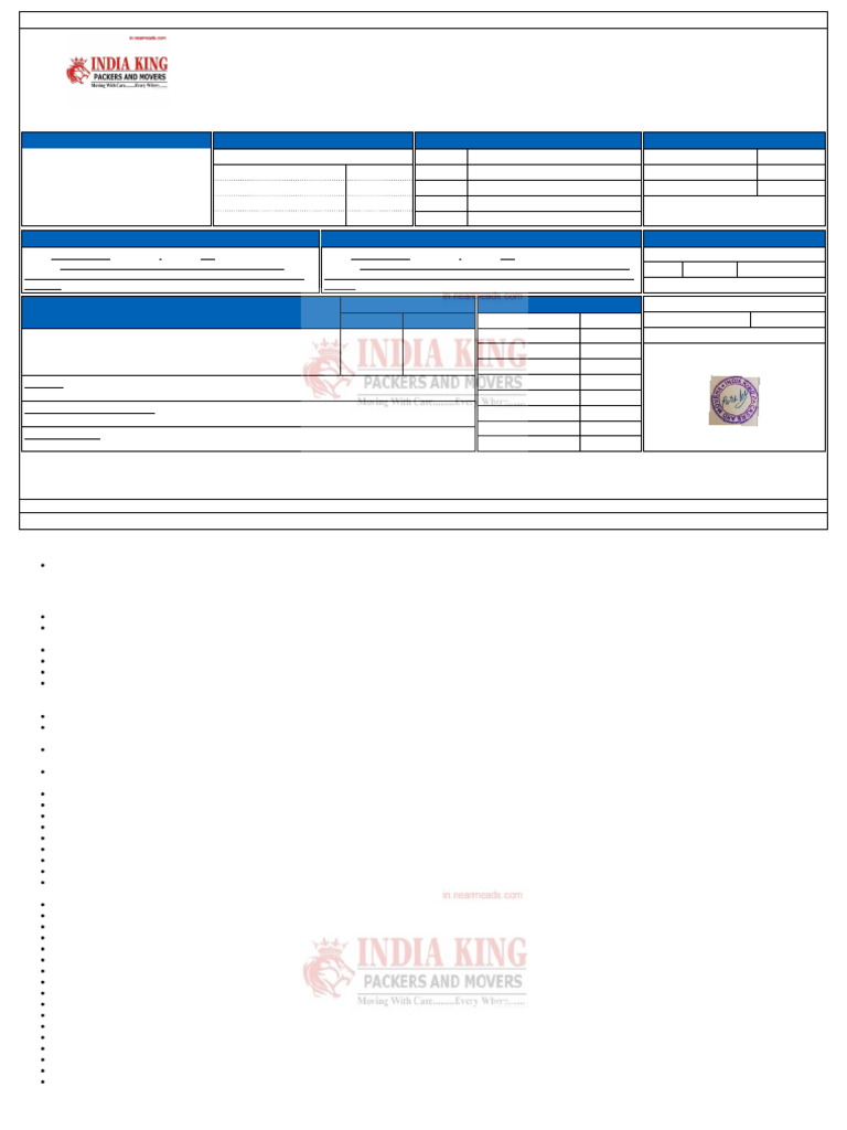 India King Packers & Movers Consignment Note | PDF
